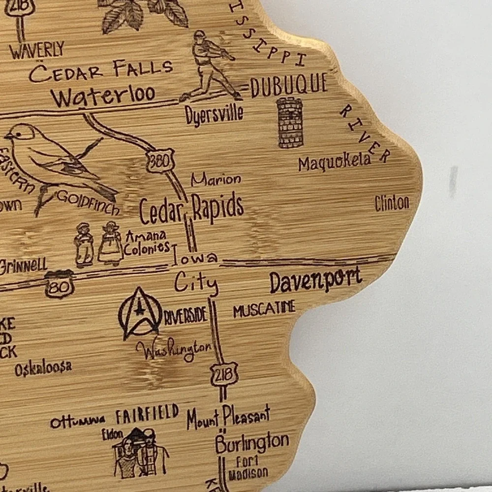 Totally Bamboo Iowa State Map Cutting Board Serving Cheese Board Kitchen Decor